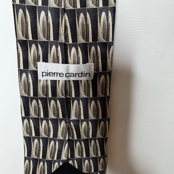 Pierre Cardin Men’s Neck Tie 4” Black & Beige Geometric 100% Silk Necktie USA - Picture 9 of 12